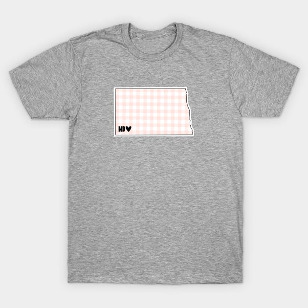 USA States: North Dakota (pink plaid) T-Shirt by LetsOverThinkIt